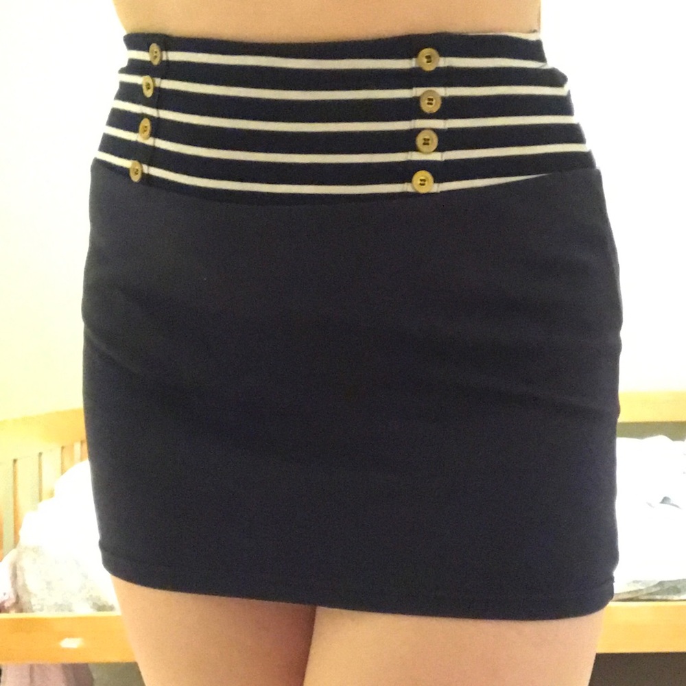 navy blue sailor mini striped pencil skirt!!!